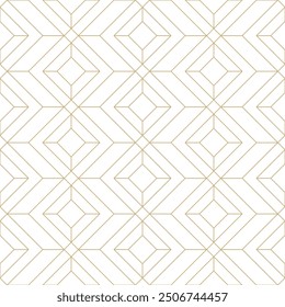 Golden lines on white background seamless vector pattern. Art Deco lines and rhombuses geometric background. Abstract diamond pattern texture. Minimalist linear decorative design.