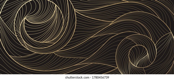 Golden lines pattern background. Luxury gold Line arts wallpaper. Design for cover, invitation background, packaging design, fabric and print. Vector illustration.