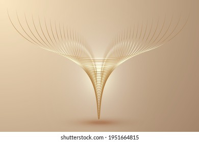 Golden lines shaped like unfolded wings or leaf petals abstract graphics 