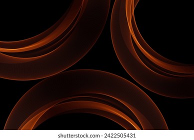 Líneas doradas de ondas transparentes suaves sobre un fondo negro, fondo abstracto para afiche, pancarta, tarjeta