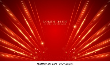 Golden lines and sparkle glow  glitter light   beam effect red luxury background  Vector illustration