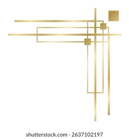 Golden lines and squares are creating an elegant and modern abstract geometric border on top right corner of a white background, perfect for luxury and premium designs