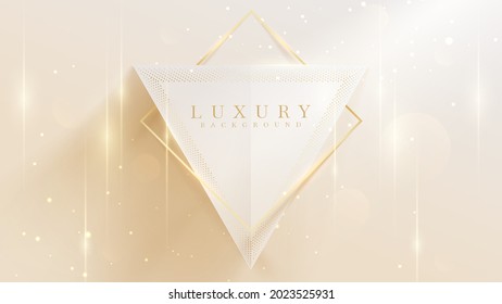 Golden lines triangular shape and sparkling lights  3d style luxury background  vector illustration scene design 