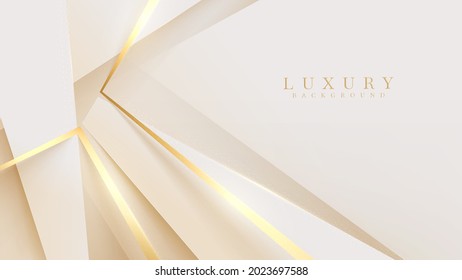 Golden lines triangular shape with sparkling lights, 3d style luxury background, vector illustration scene design.