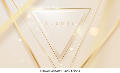 Golden lines triangular shaped with sparkling light effects, 3d style luxury background, vector illustration scene design.