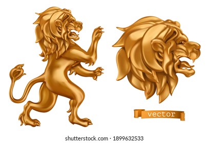 Golden Lion. 3d vector realistic icon