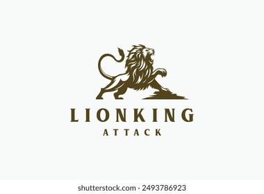 golden lion attacking logo illustration