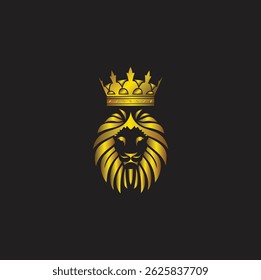 Golden Lion with Crown, The lion king with a golden crown on his head as a symbol of power and luxury.