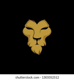 golden lion face/head mascot logo design illustration isolated on dark background 