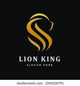 Golden Lion Head abstract Logo Design with premium Line Art Style. Lion Head Vector Logo Template