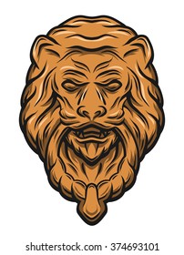 Golden lion head door knocker.