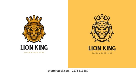 golden lion head king mascot logo vector illustration with black lion crown king logo template