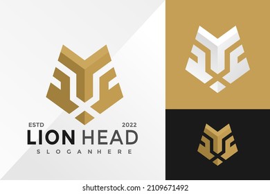 Golden Lion Head Logo Design Vector illustration template