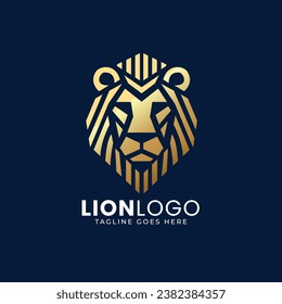 Golden Lion Head Logo, Gradient Lion Logo Design Template, Lion Logo 
