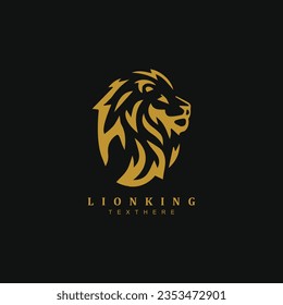 Golden lion head logo isolated on black background