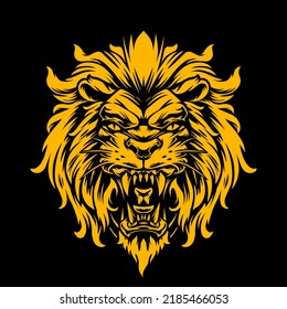 golden lion head logo vector illustration on black background with eps format