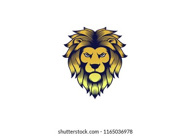 Golden Lion Head with Mean Looking