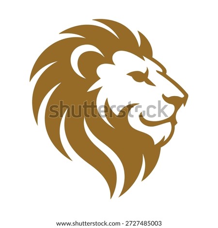 Golden lion head profile view with majestic mane illustration icon