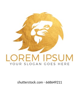 Golden Lion head vector logo design.