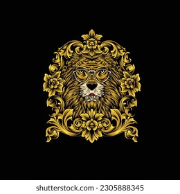 golden lion king illustration vector design and ornament. good for use for t-shirt design purposes, posters, merch, etc