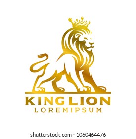 Golden Lion King Logo Label Illustration