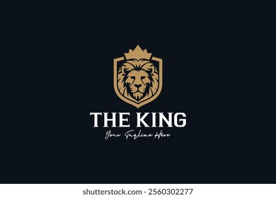 Golden Lion king With Shield Logo Design Combination