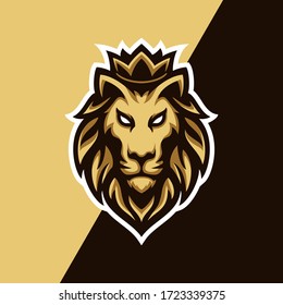 Golden lion king wearing crown illustration for mascot esport gaming logo