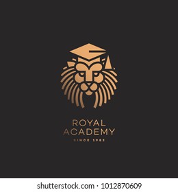 Golden lion logo template design for schools, colleges, universities, academies. Vector illustration.