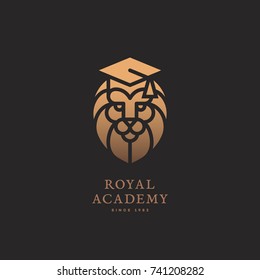 Golden lion logo template design for schools, colleges, universities, academies and other education organizations. Vector illustration.