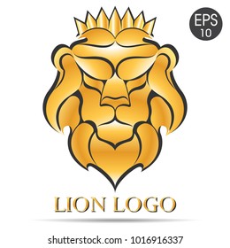Golden Lion logo. Vector illustration of Lion in the crown
