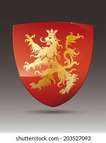 Golden lion on red shield coat of arms