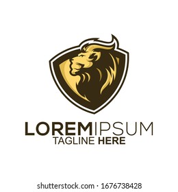 golden lion shield logo design vector
