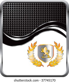 golden lion shield on black checkered wave backdrop