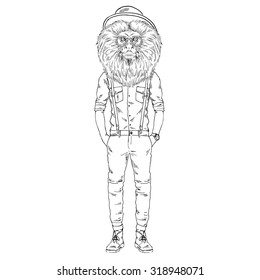 Golden Lion Tamarin monkey dressed up in cool hipster style, hipster animal, furry art illustration