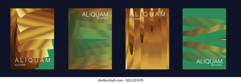 Golden Liquid Texture. Business Cosmic Background. Vintage Paper Gradient Texture. Light Stylish Luxury Flyer. Green, Aqua Menthe and Gold Fluid Minimal Designs. Abstract Metal Vector Template.