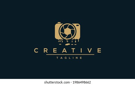 Golden liquid water dripping camera vector logo