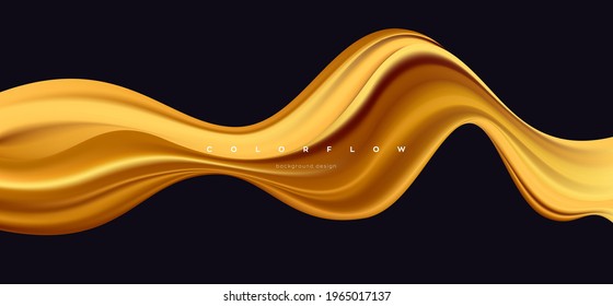 Fondo de ondas líquidas doradas, elemento vector de flujo de color 3d dinámico para sitio web, folleto, afiche. 
Ilustración vectorial ondulada dorada, diseño de fondo moderno.