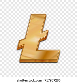 Golden litecoin symbol isolated web vector icon. Litecoin trendy 3d style vector icon. Raised symbol illustration. Golden litecoin crypto currency sign.