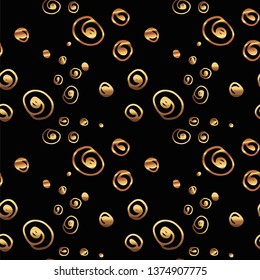 golden little balls seamless pattern. hand drawn vector illustration on black background