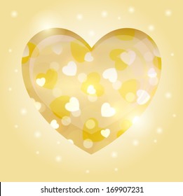 Golden little hearts on big glass heart 
