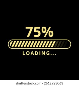 Golden loading bar isolated on black background at 75% loaded for websites and graphic resources.