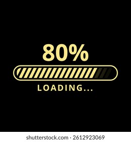 Golden loading bar isolated on black background at 80% loaded for websites and graphic resources.