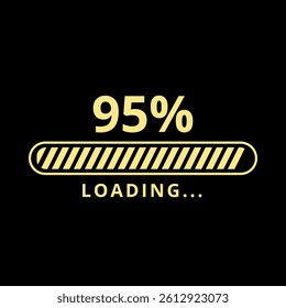 Golden loading bar isolated on black background at 95% loaded for websites and graphic resources.