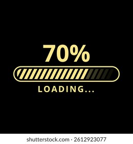 Golden loading bar isolated on black background at 70% loaded for websites and graphic resources.