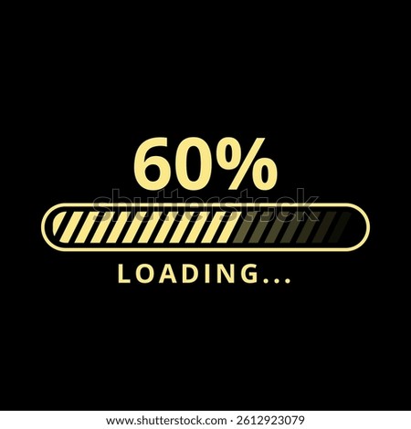 Golden loading bar isolated on black background at 60% loaded for websites and graphic resources.