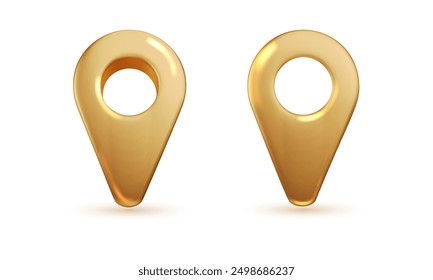 Golden location, map pin icon isolated. Realistic symbol for navigation, direction, gps and travel concept.