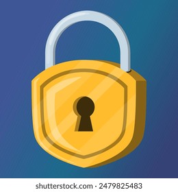 Golden lock gaming icon. Vector illustration of a metal protection with a keyhole. Concept of private access.