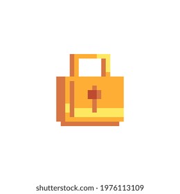 Golden Lock Sticker, Pixel Art Icon, Design For Logo, Web, Mobile App, Badges And Patches. Isolated On White Background Vector Illustration. Game Assets 8-bit Sprite.