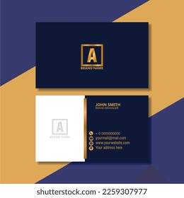 A golden logo, Blue and golden business card, visiting card modern design template with squares, visiting card vector, graphics 