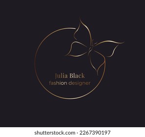 Golden logo consists of a Golden Circle and a Butterfly. dark purple background with gold logo in the center